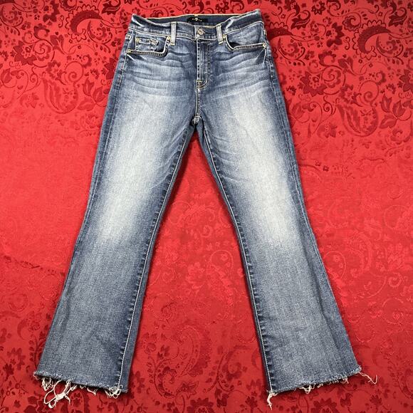 7 For All Mankind‎ Jeans Women 27 High Waist Slim Kick Boot Crop Med Wash - Picture 1 of 10